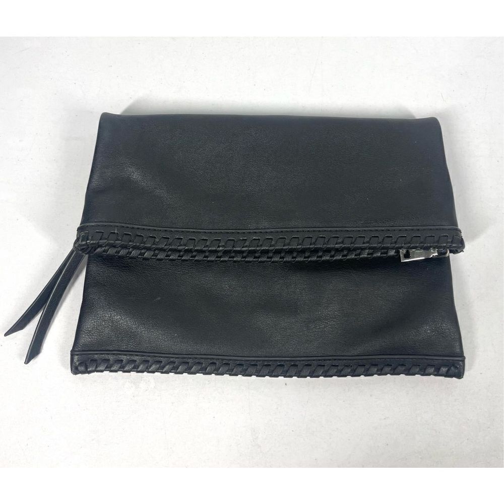 Moda Luxe Black Faux Leather Fold Over Clutch Bag Purse No Crossbody Strap